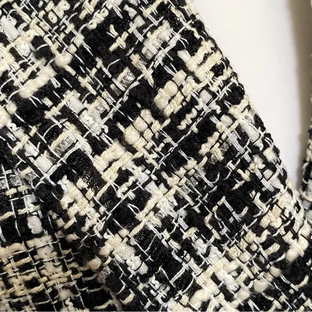 L’AGENCE KENZIE BLACK WHITE TWEED DOUBLE BREASTED BUTTON UP BLAZER JACKET - Picture 11 of 16